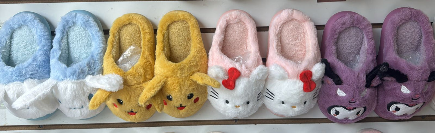 3091-Desde $140 por par #3-6 pantufla para Dama de Kuromi, kitty, pikachu y sinamorol.