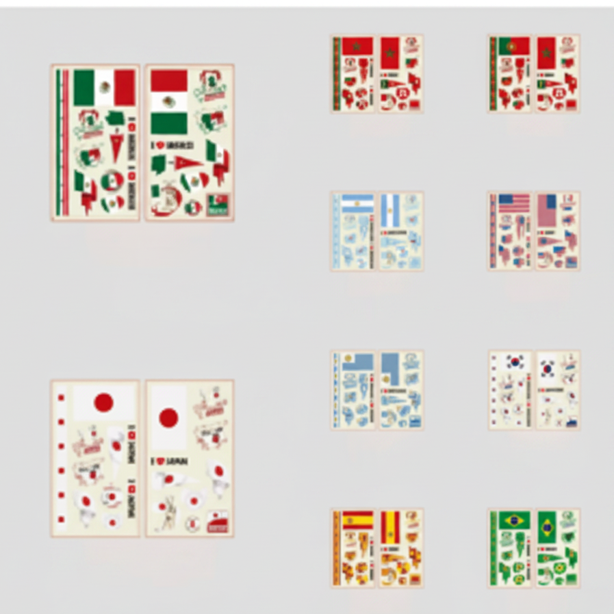 LU88420- $10CU (Caja con 200 piezas) Tatuajes temporales con banderas de dibujos animados juego de 10 unidades.
