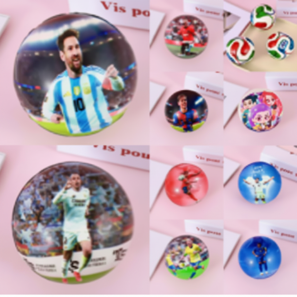 LU 99052 $8 CU (Caja con 720 piezas) Bañon de futbol infantil de la Copa Mundial de la FIFA 2026
con diseño de dibujos animados, Fabricado en PU.de alta elasticidad, 6.3cm. Mezcla de colores de imagen