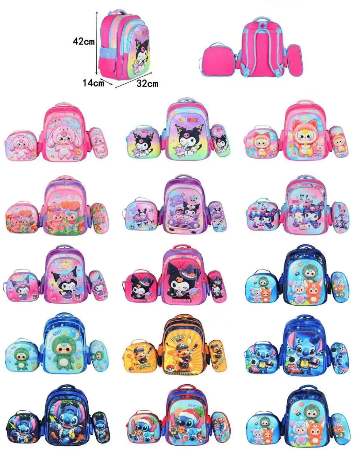 LL1702-$190 por pieza (caja con 75 piezas) mochila con luz led para niña y niño con lonchera y estuchera