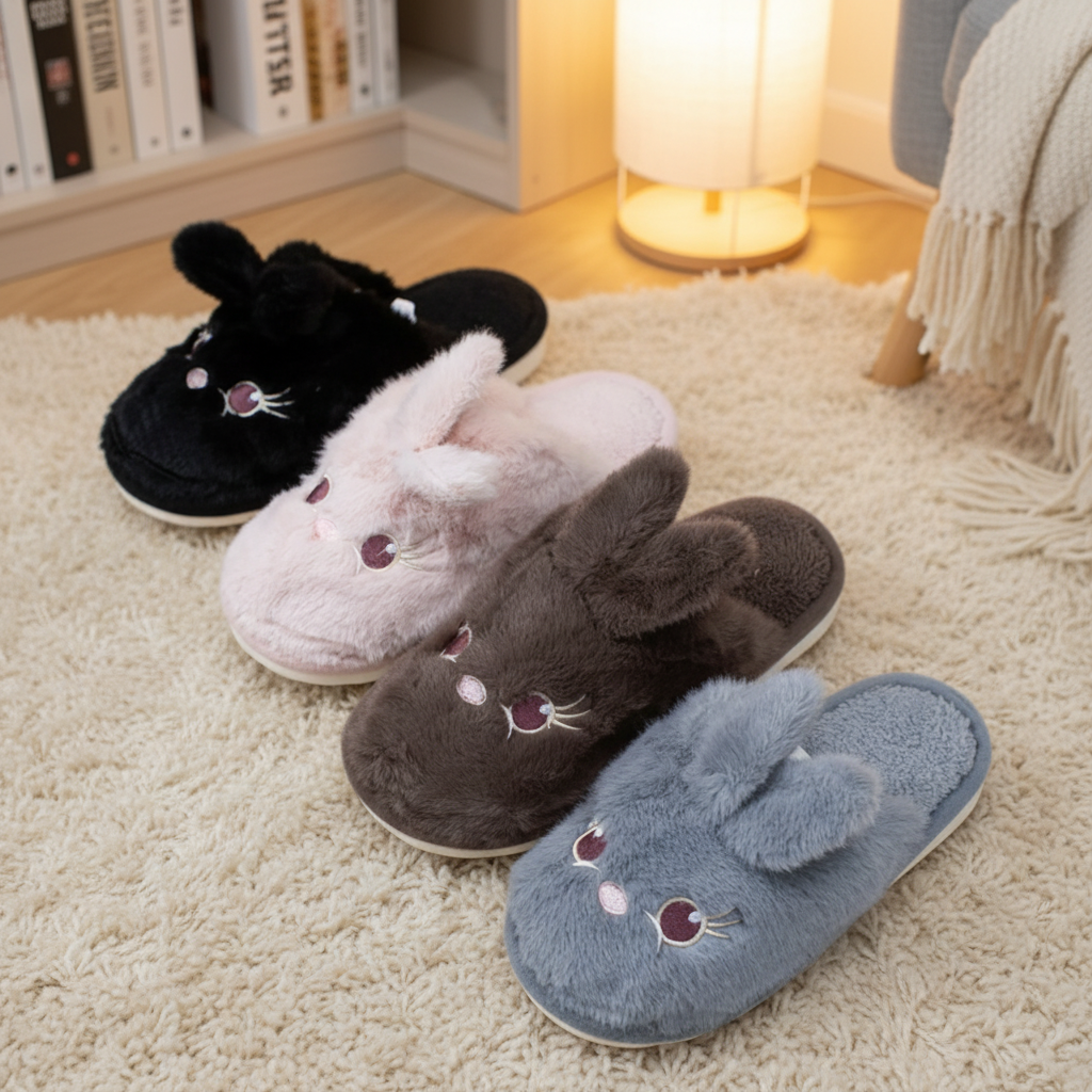 4050- Desde $115 #3-6 pantufla cómoda de conejo con pestañas para Dama