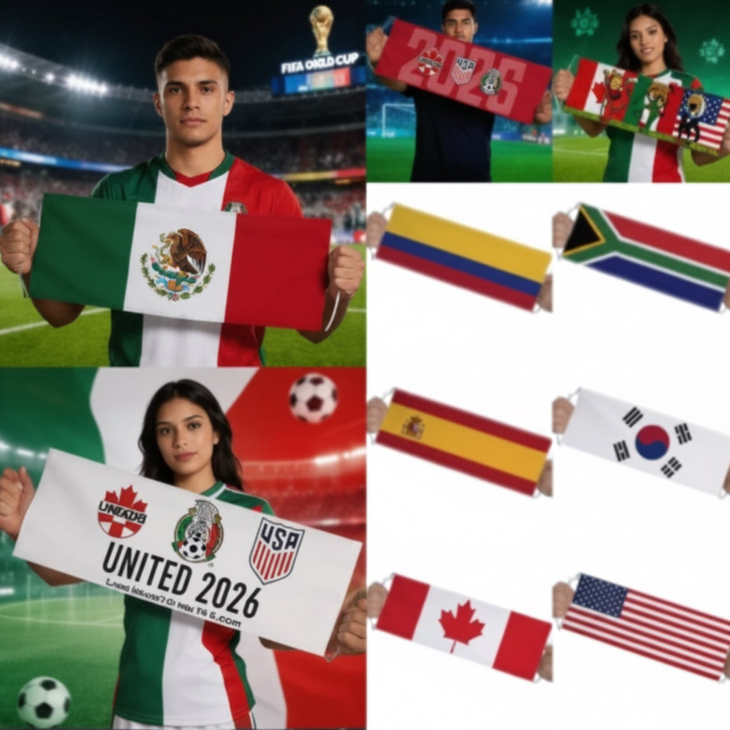 LU2546- $8CU (Caja con 400 piezas) Pancarta del partido Copa Mundial de México, Poliéster Tamaño grande, 50x18cm.
