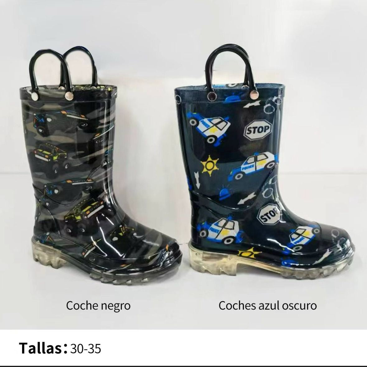 310203/06 - $195 por par (Caja con 10 pares por color) Botas de lluvia para niños de PVC