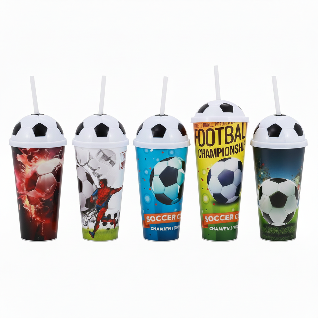 LU99008- $25CU (Caja con 120 piezas) Botella de agua con pajita de la Copa Mundial de la FIFA plástico PC de 650ml.