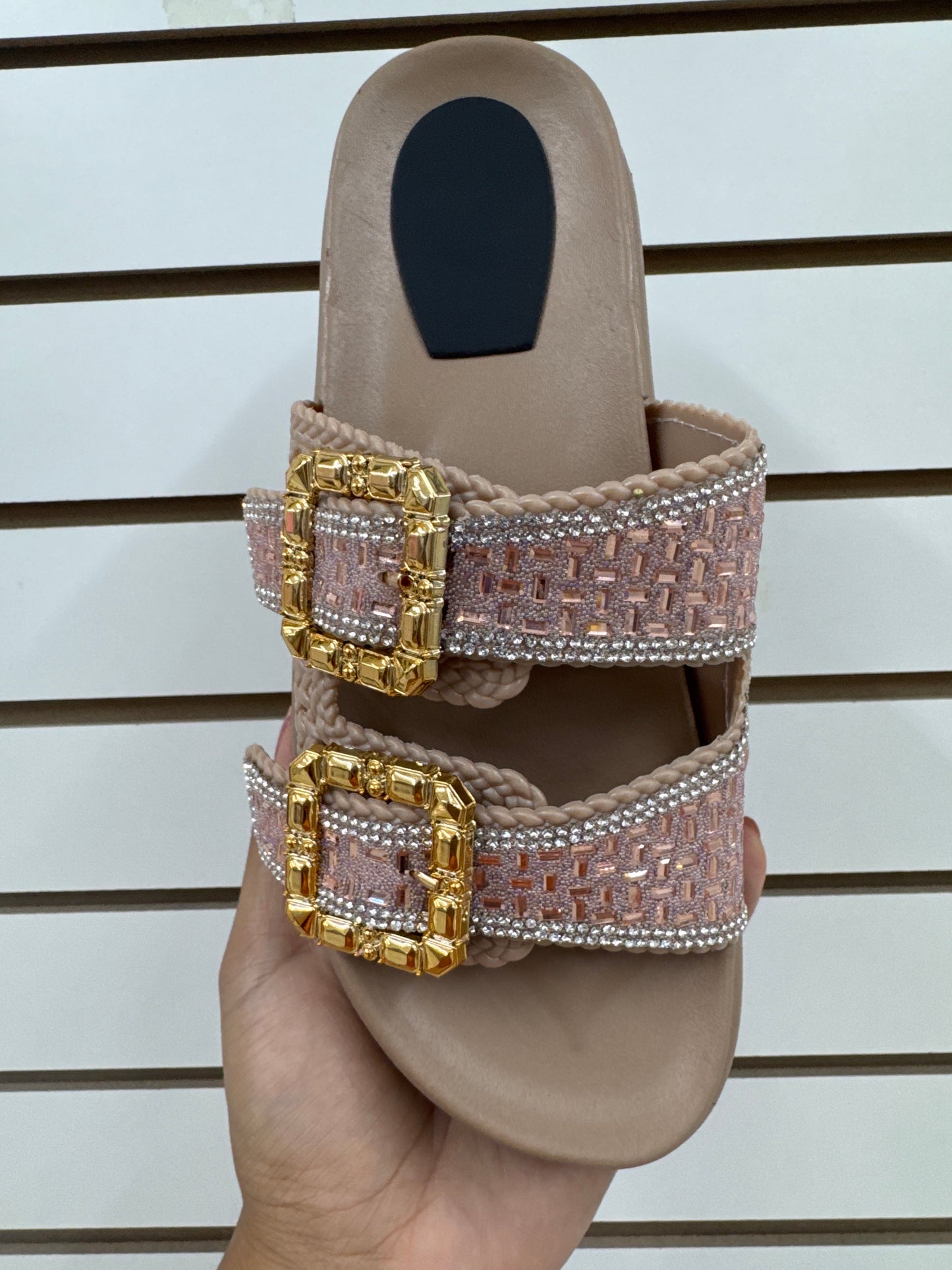 WZX-10028-$120 por par (24 por caja) #3-6 sandalias, piedritas decorativas, hebillas, dama