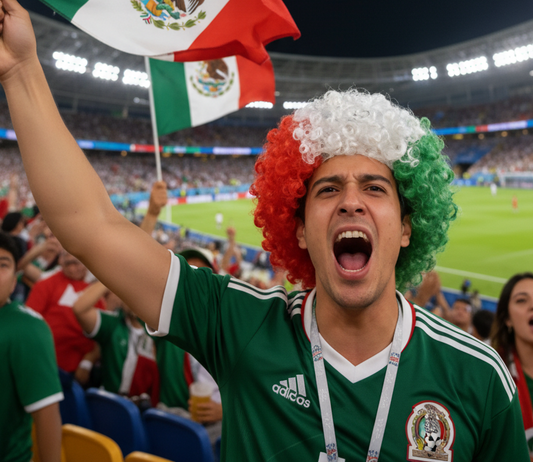 LU88339 $29CU (Caja con 100 piezas) pelucas para espectadores de la Copa Mundial de México talla Grande. Mezcla de colores de imagen.