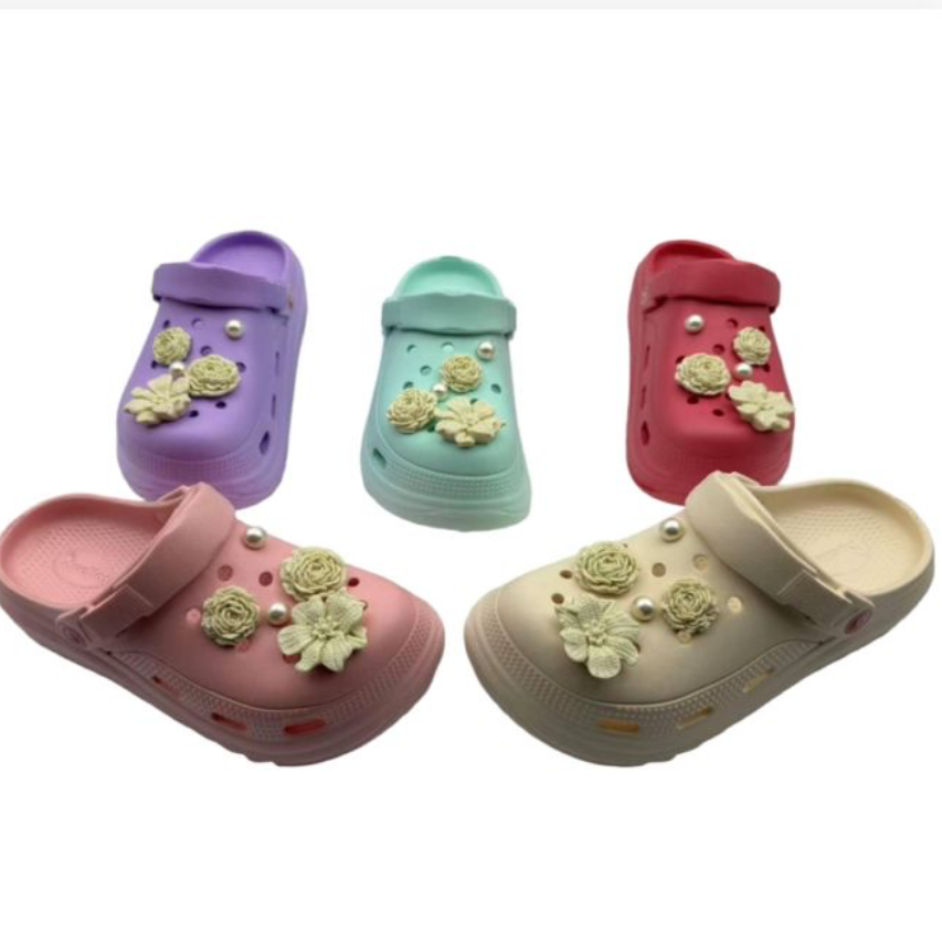 256dama-$80 por par (caja con 60 pares) #3-6 chancla casual con flores