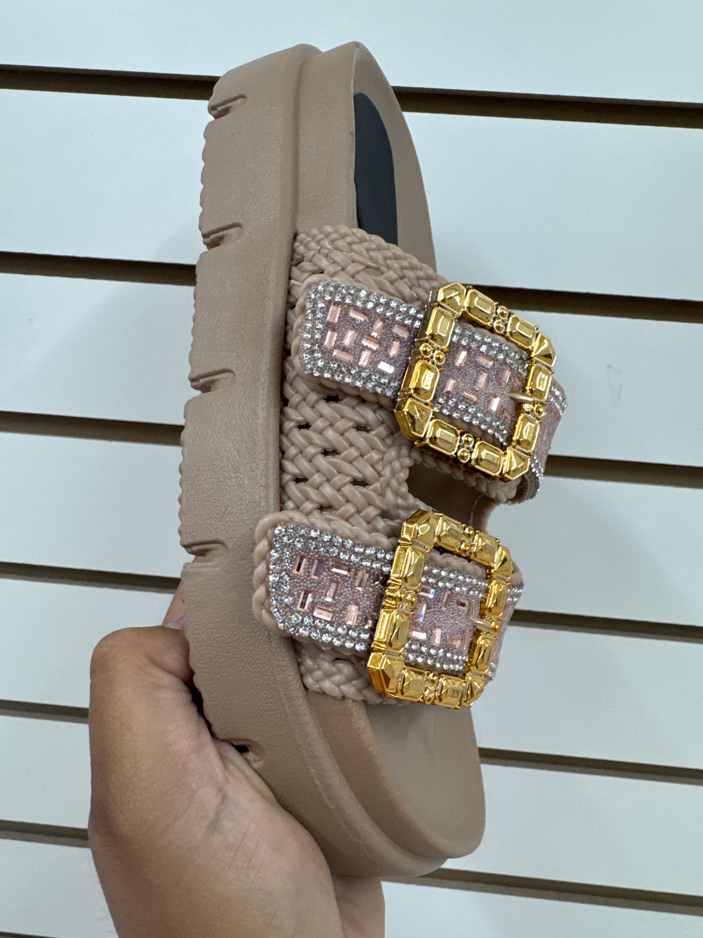 WZX-10028-$120 por par (24 por caja) #3-6 sandalias, piedritas decorativas, hebillas, dama
