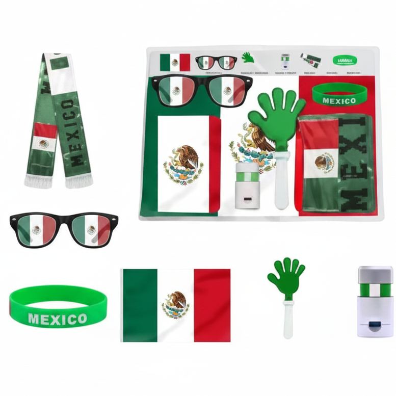 LU88622- $90CU (Caja con 40 piezas)Set de apoyo para ambientar un partido en México empaquetado individualmente