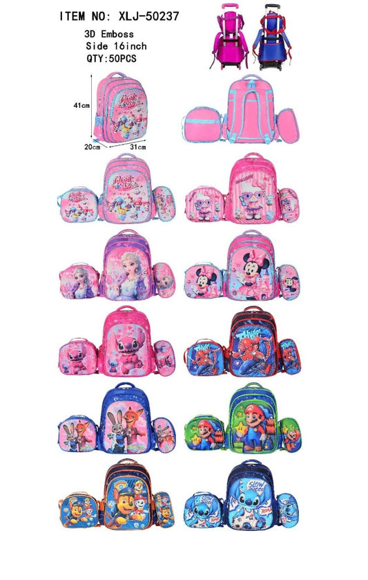 50237 - $360 c/u (Bulto con 50 pzas.) Kit de mochila de 16” de tres compartimentos + lonchera + lapicera