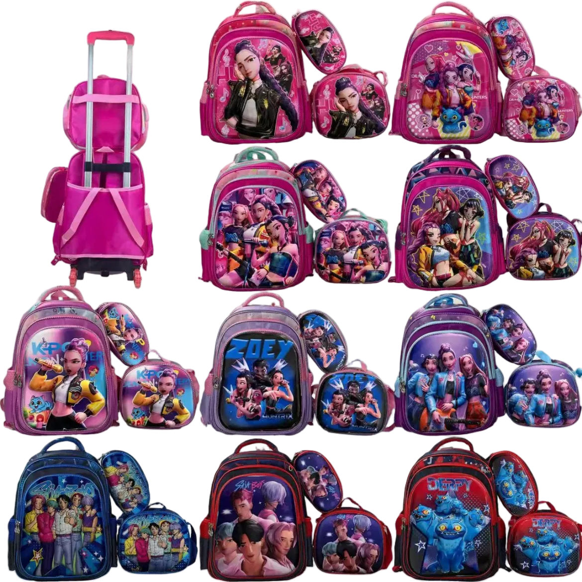 50249 - $350 c/u (Bulto con 50 pzas) mochila escolar para niño y niña, incluye carrito