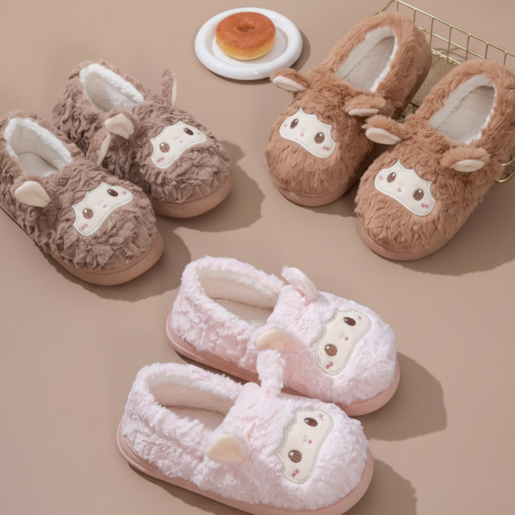 3125-Desde $120 por par #3-6 pantufla de borrego para Dama café y rosita