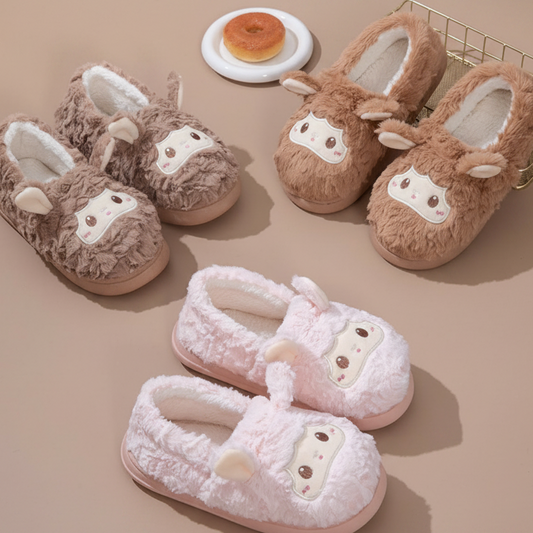 3125-Desde $120 por par #3-6 pantufla de borrego para Dama café y rosita
