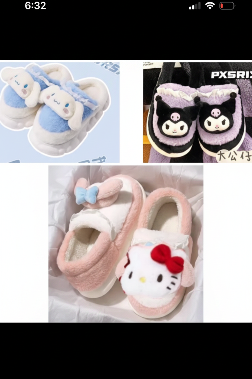 3092-$145 por par (caja con 48) #3-6 pantuflas Dama de los amigos sanrio, cómodas