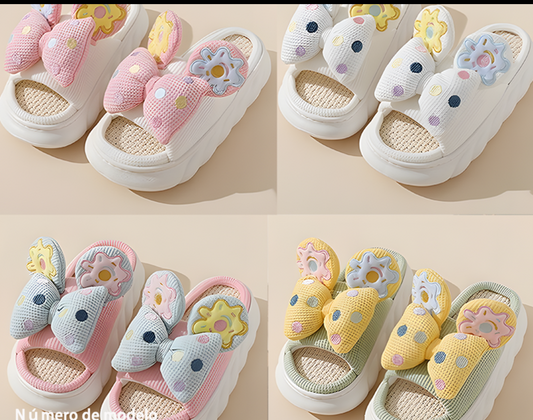 4005- Desde $100 #3-6 Pantufla de Dama moño en 3D