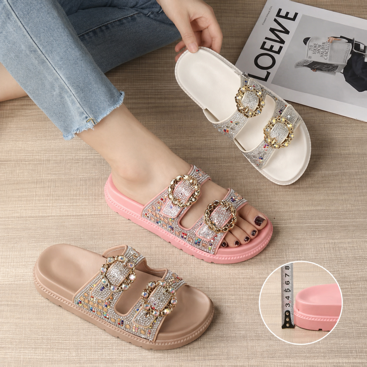 XD180005 - desde $130 por par (Caja con 36 pares) #3-6 Sandalia pedrería brillos